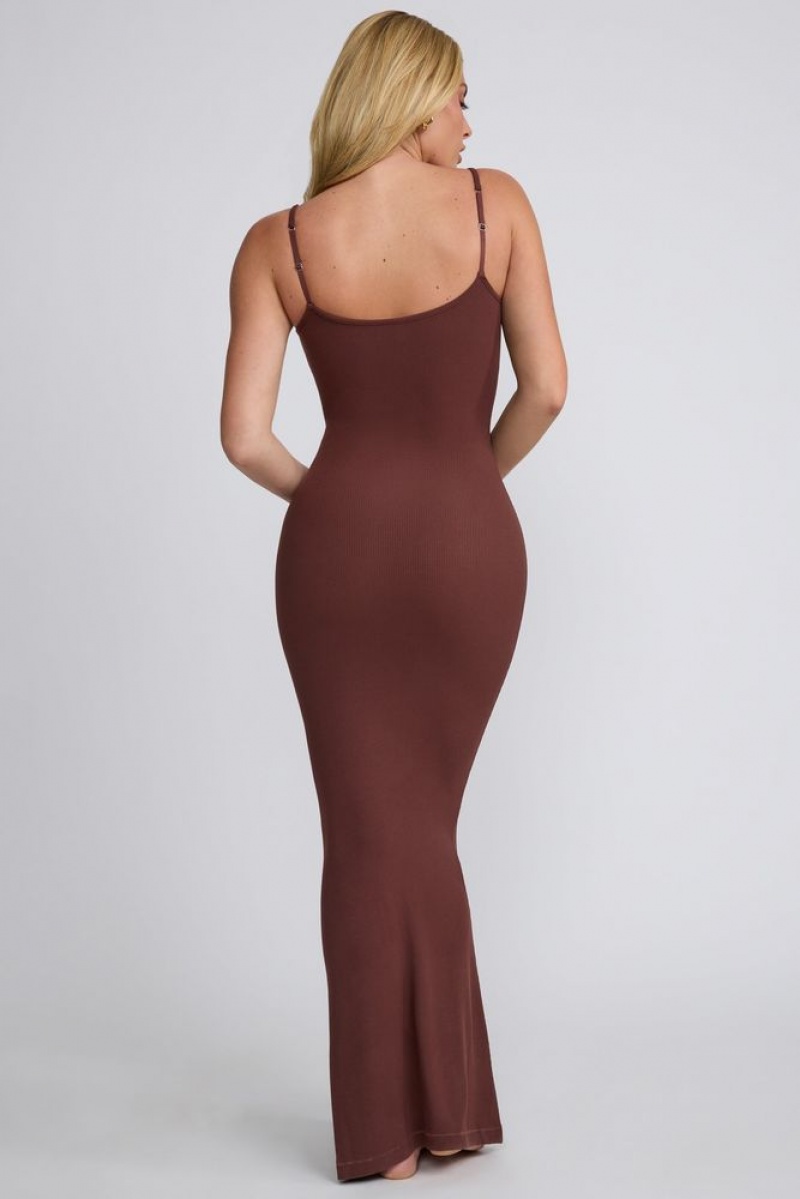 Oh Polly Salma Ribbed Modal Square Neck Maxi Dress Maxi Dress Chocolate | ETMB-72560