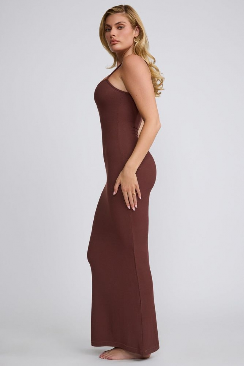 Oh Polly Salma Ribbed Modal Square Neck Maxi Dress Maxi Dress Chocolate | ETMB-72560