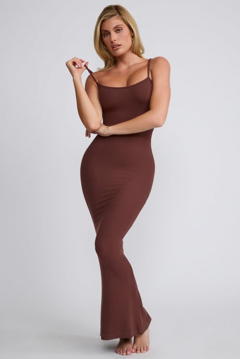 Oh Polly Salma Ribbed Modal Square Neck Maxi Dress Maxi Dress Chocolate | ETMB-72560