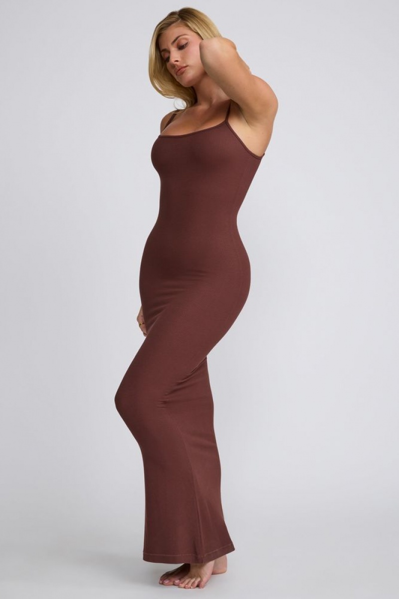 Oh Polly Salma Ribbed Modal Square Neck Maxi Dress Maxi Dress Chocolate | ETMB-72560