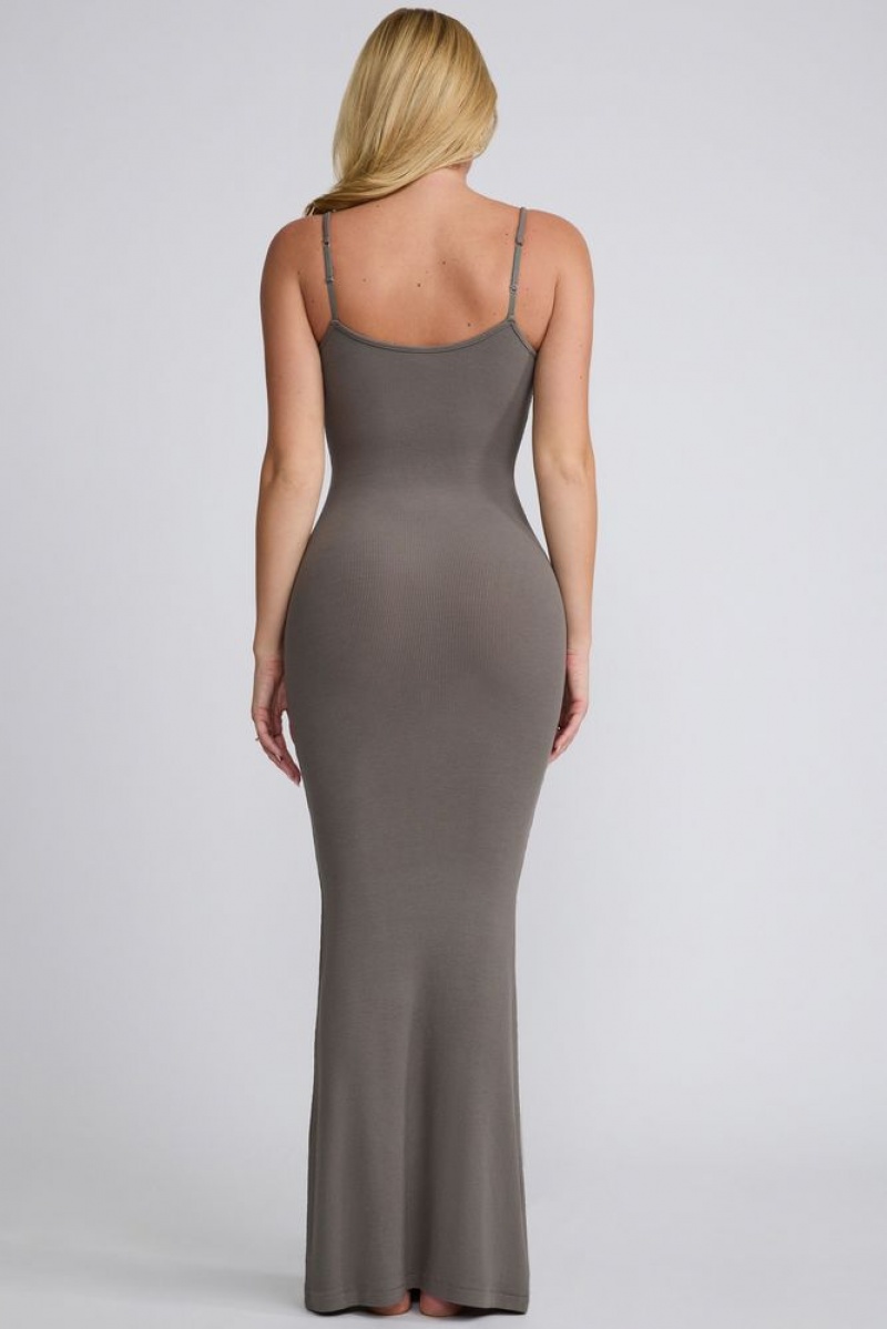 Oh Polly Salma Ribbed Modal Square Neck Maxi Dress Maxi Dress Grey | YSQV-79546