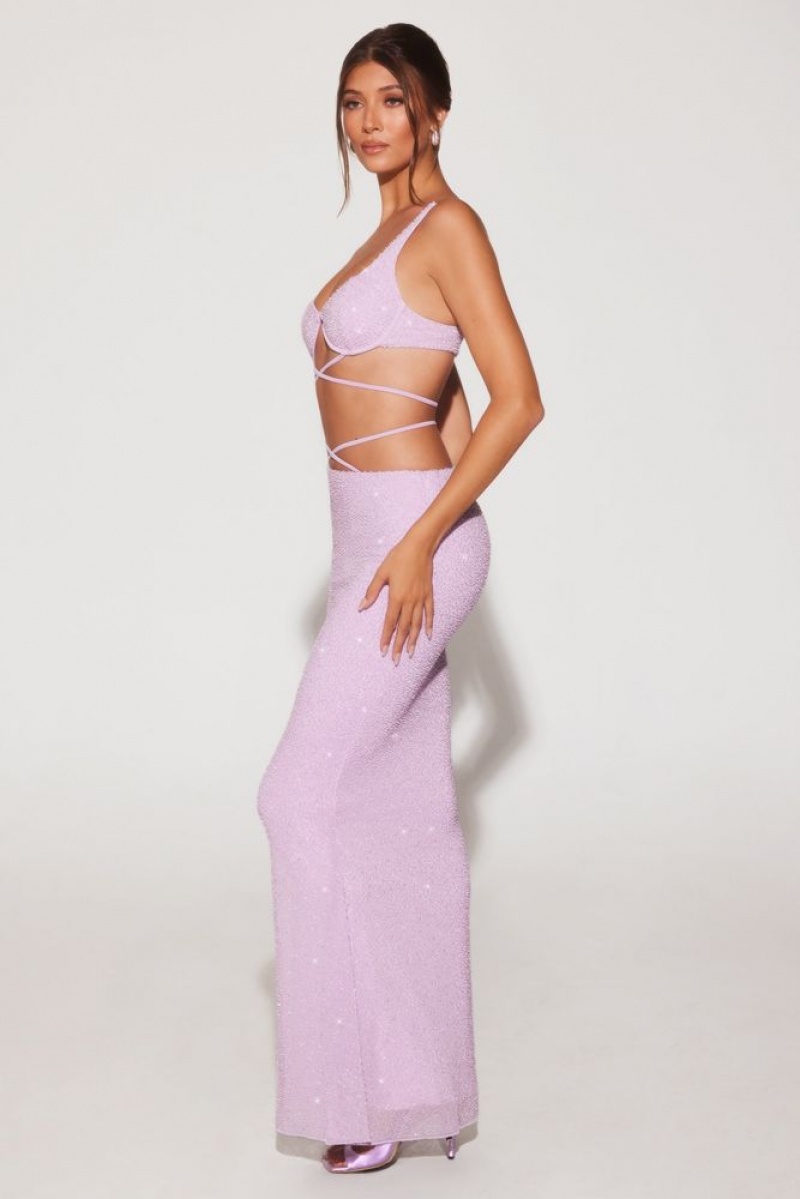 Oh Polly Sardinia Embellished Strappy Maxi Skirt Skirts Lilac | OYDV-14957