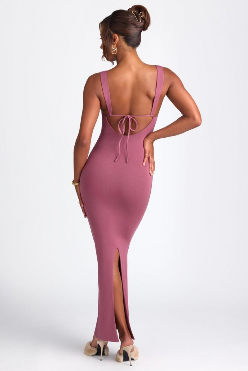 Oh Polly Savannah Modal Square Neck Low Back Maxi Dress Maxi Dress Plum | VKCE-97853