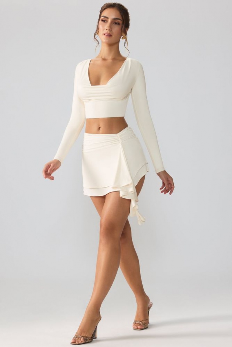 Oh Polly Selma Slinky Jersey Mid Rise Ruffle Layer Mini Skirt Skirts Ivory | SPMH-16907