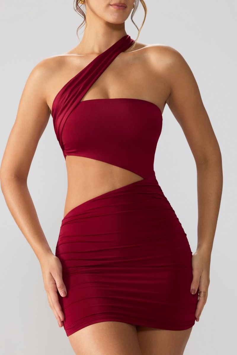 Oh Polly Shyla Slinky Jersey Ruched Cut Out Mini Dress Mini Dress Ruby | UWPE-47856