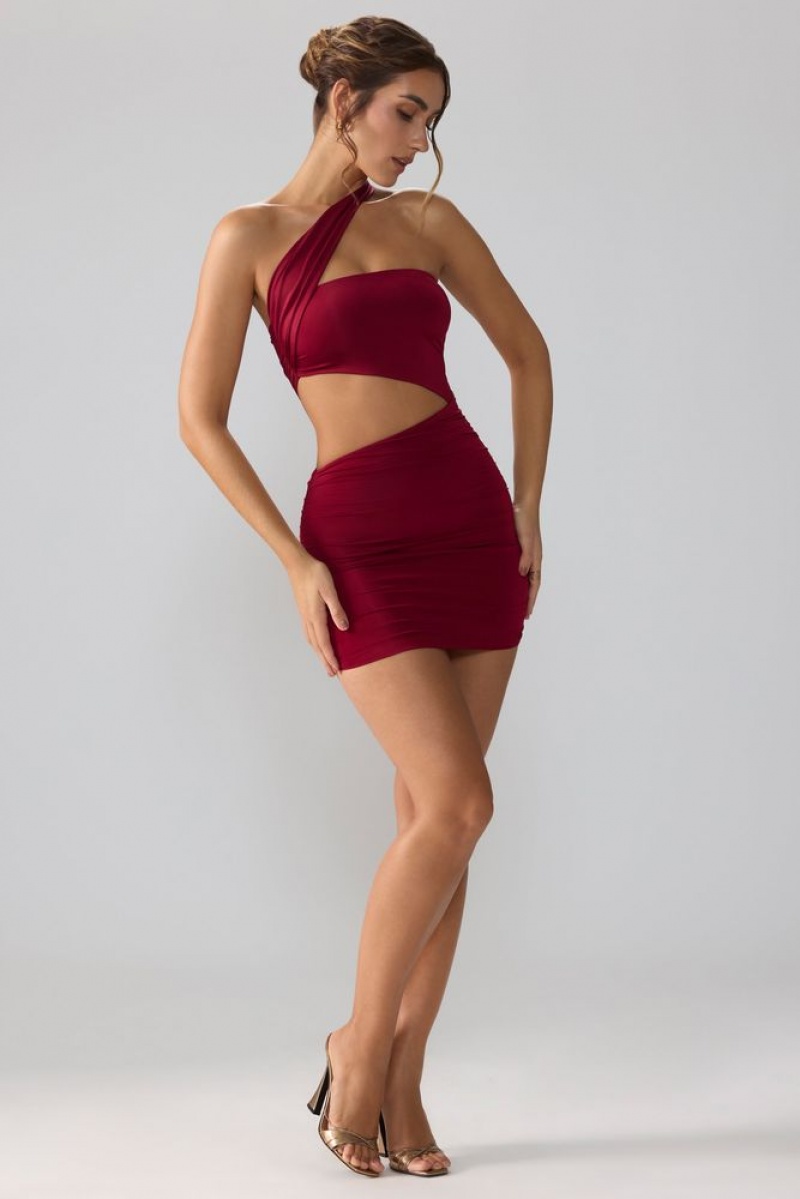 Oh Polly Shyla Slinky Jersey Ruched Cut Out Mini Dress Mini Dress Ruby | UWPE-47856