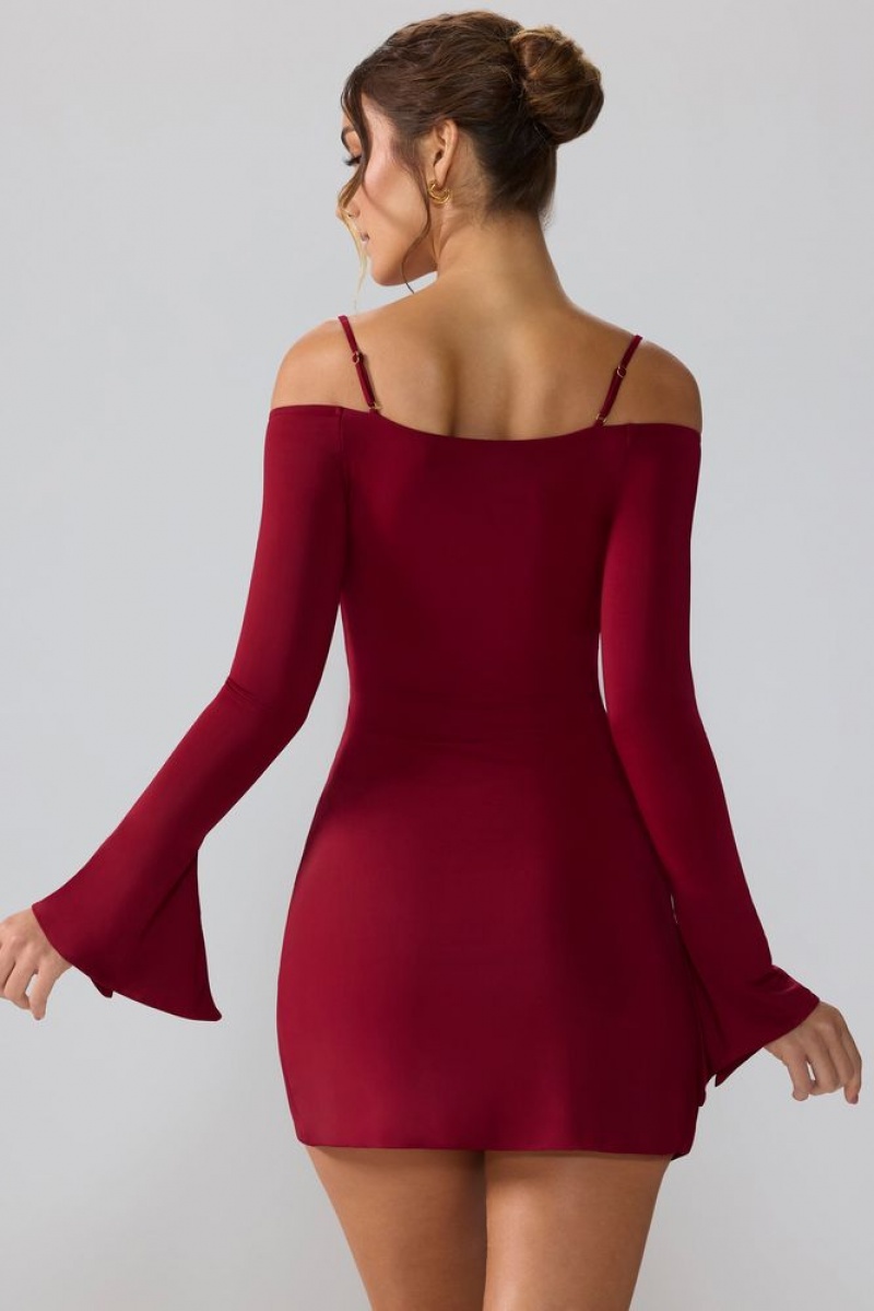 Oh Polly Sidney Slinky Jersey Long Sleeve Cut Out Mini Dress Mini Dress Ruby | PXVF-35147