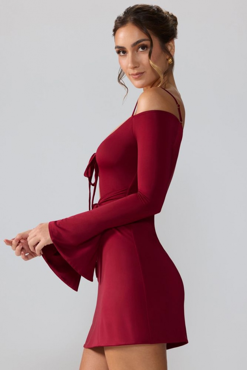 Oh Polly Sidney Slinky Jersey Long Sleeve Cut Out Mini Dress Mini Dress Ruby | PXVF-35147