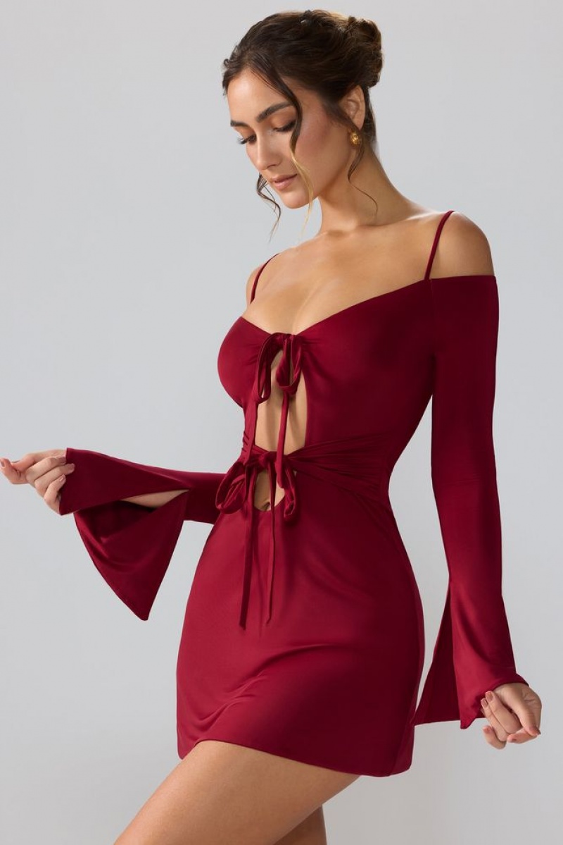 Oh Polly Sidney Slinky Jersey Long Sleeve Cut Out Mini Dress Mini Dress Ruby | PXVF-35147