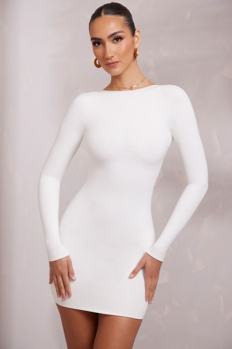 Oh Polly Sirena Long Sleeve Backless Mini Dress Mini Dress White | JKLG-48290