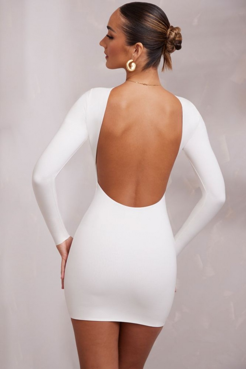 Oh Polly Sirena Long Sleeve Backless Mini Dress Mini Dress White | JKLG-48290