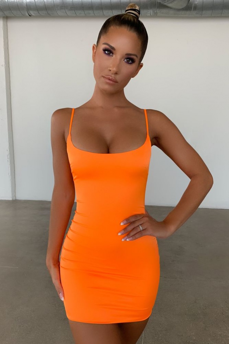 Oh Polly Sitting Pretty Satin Mini Dress Mini Dress Neon Orange | OQDC-94867