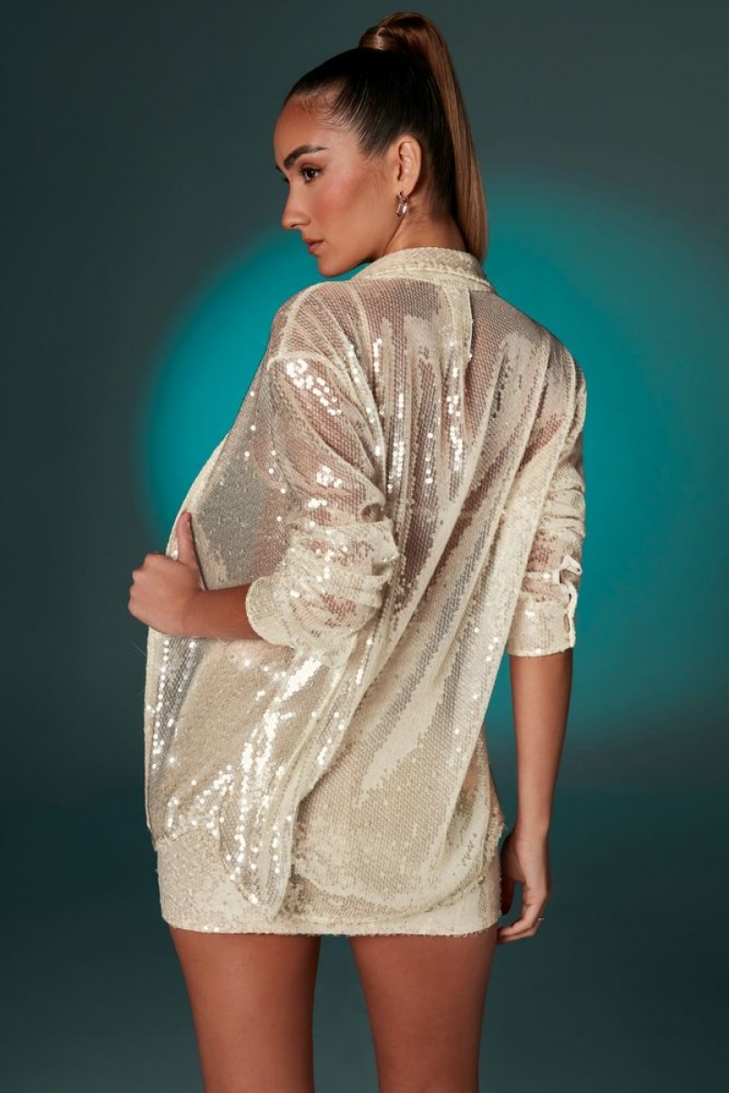 Oh Polly Stella Sequin Shirt Womens Tops Ivory | FKEN-23945