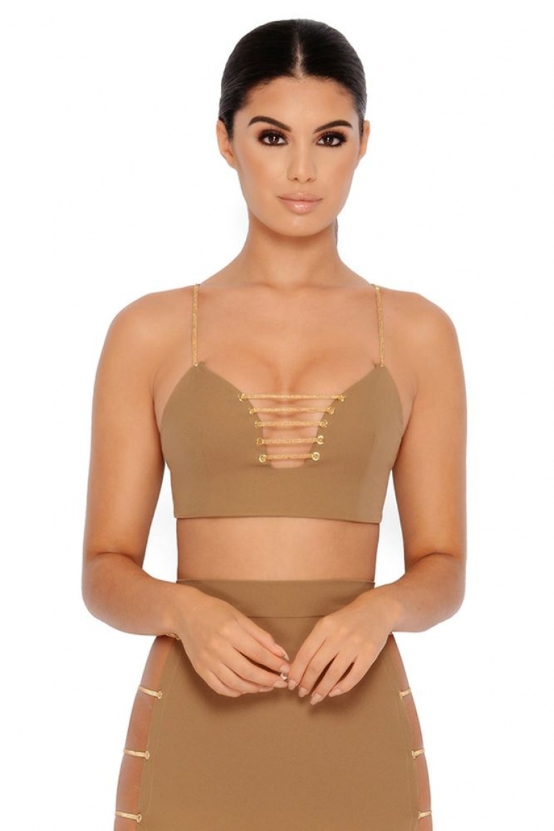 Oh Polly Strappy Go Lucky Cut Out Chain Top Womens Tops Mocha | NFMK-42859