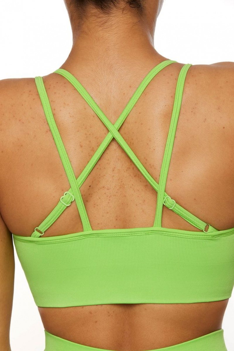 Oh Polly Streamline Seamless Strappy Sports Bra Sports Bras Green | CUOE-70359