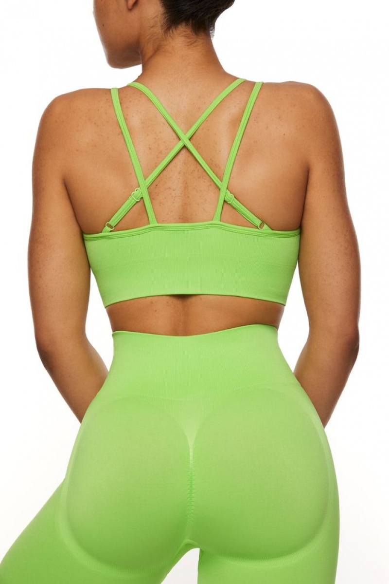 Oh Polly Streamline Seamless Strappy Sports Bra Sports Bras Green | CUOE-70359