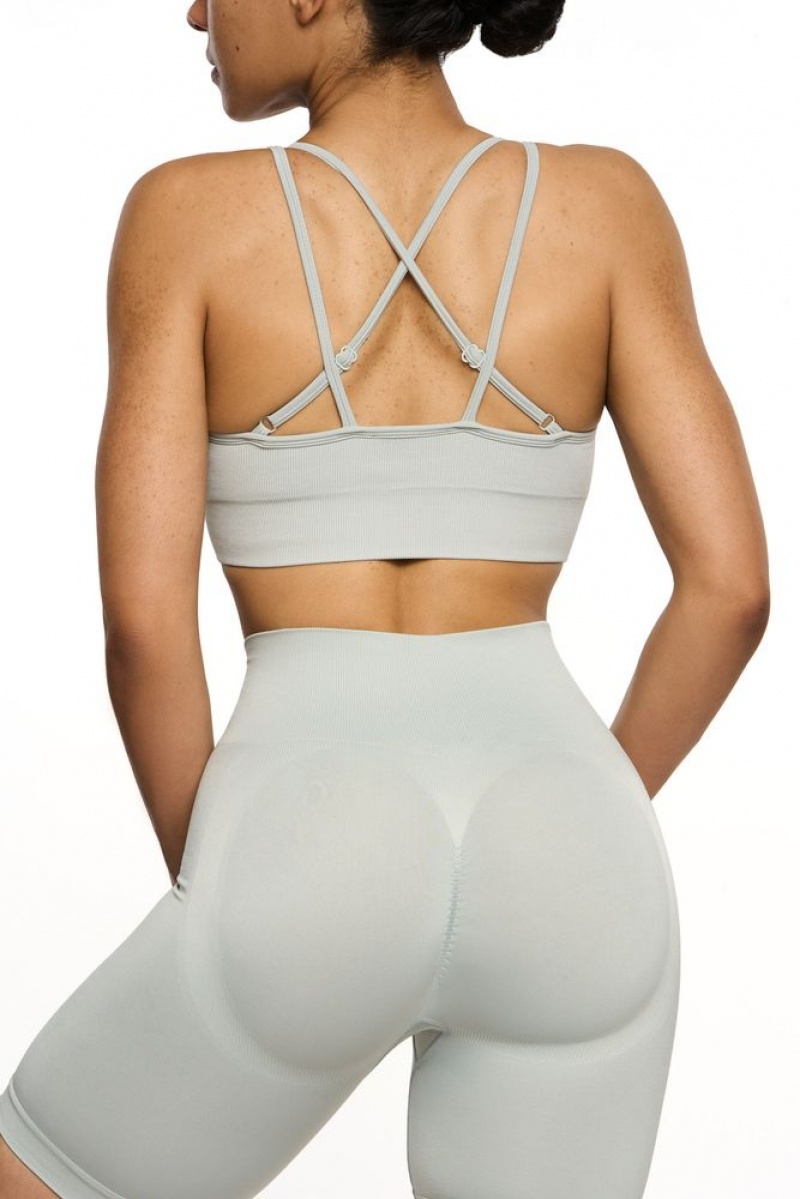 Oh Polly Streamline Seamless Strappy Sports Bra Sports Bras Grey | NAHV-69820