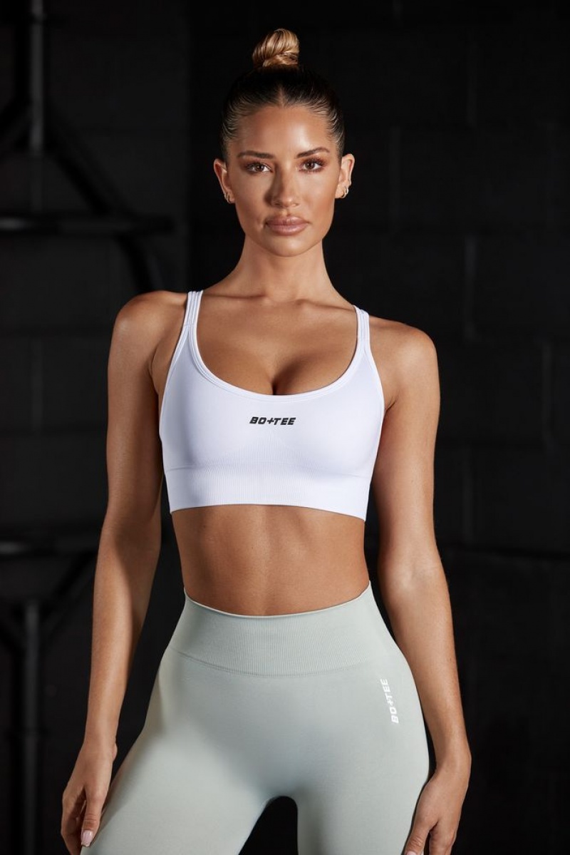 Oh Polly Streamline Seamless Strappy Sports Bra Sports Bras White | SFCB-96251