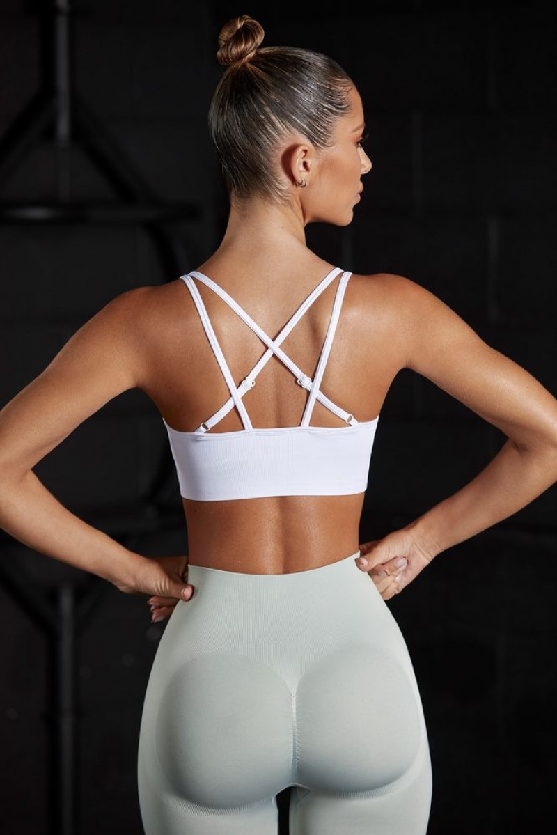 Oh Polly Streamline Seamless Strappy Sports Bra Sports Bras White | SFCB-96251