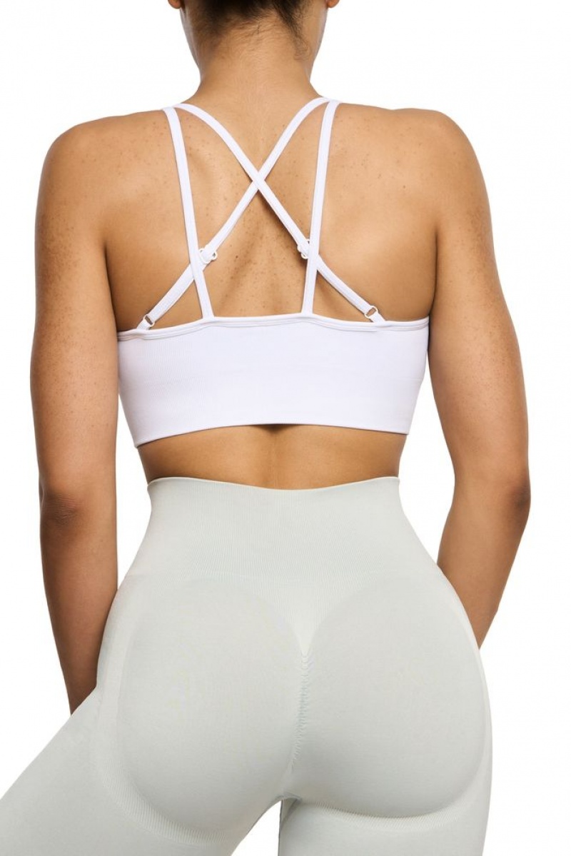 Oh Polly Streamline Seamless Strappy Sports Bra Sports Bras White | SFCB-96251