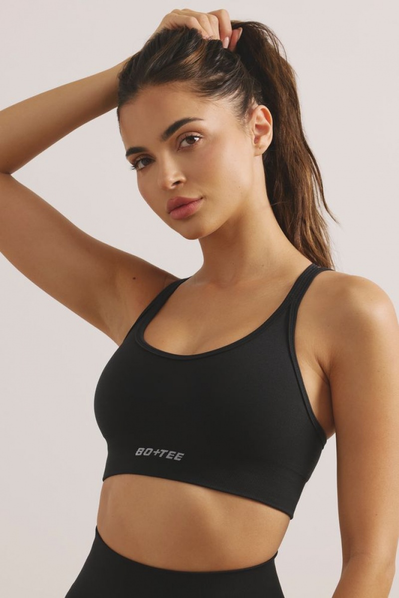 Oh Polly Streamline Strappy Define Luxe Sports Bra Sports Bras Jet Black | FOUK-90381