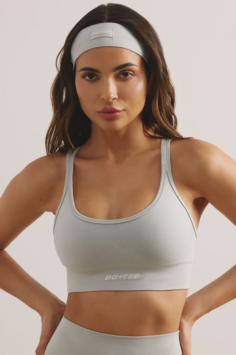 Oh Polly Streamline Strappy Define Luxe Sports Bra Sports Bras Light Grey | NDAP-67230