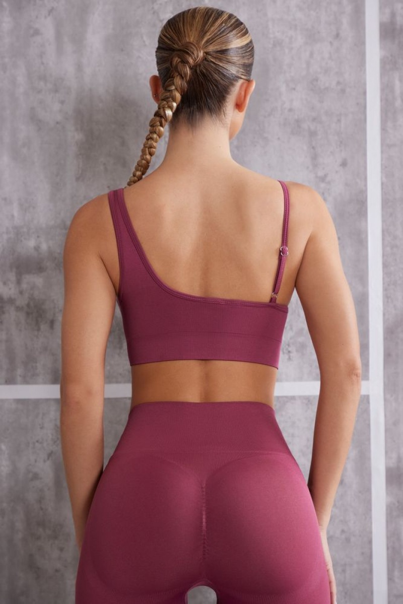 Oh Polly Stretch Asymmetric Sports Bra Sports Bras Dark Rose | QIHA-84230