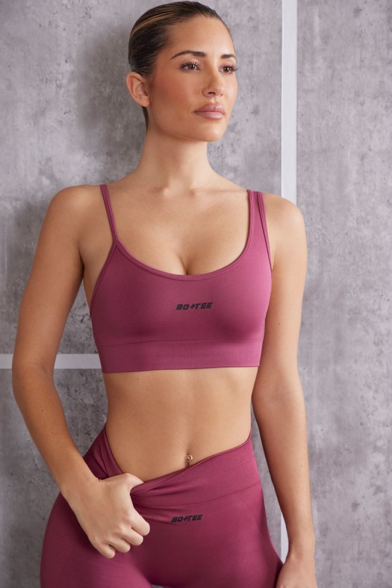 Oh Polly Stretch Asymmetric Sports Bra Sports Bras Dark Rose | QIHA-84230