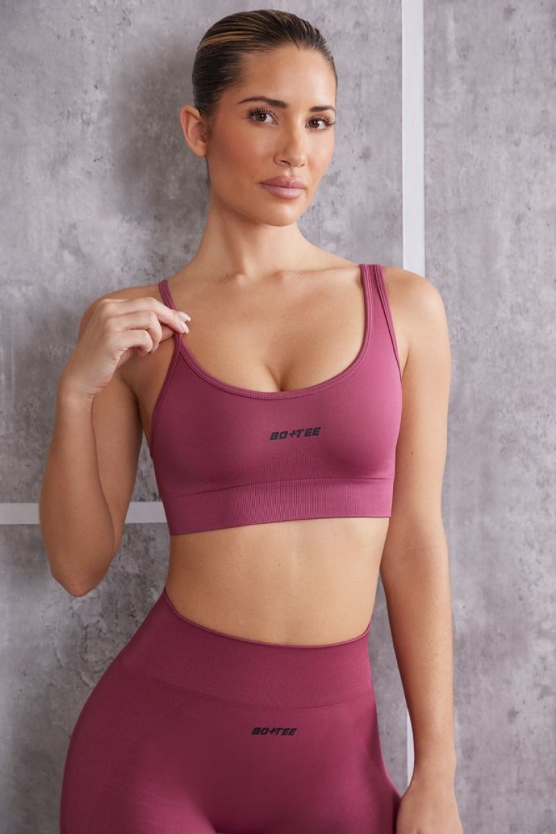 Oh Polly Stretch Asymmetric Sports Bra Sports Bras Dark Rose | QIHA-84230