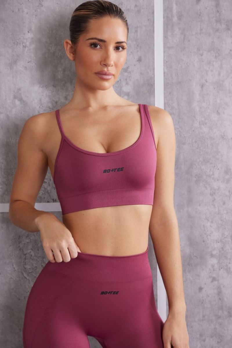 Oh Polly Stretch Asymmetric Sports Bra Sports Bras Dark Rose | QIHA-84230