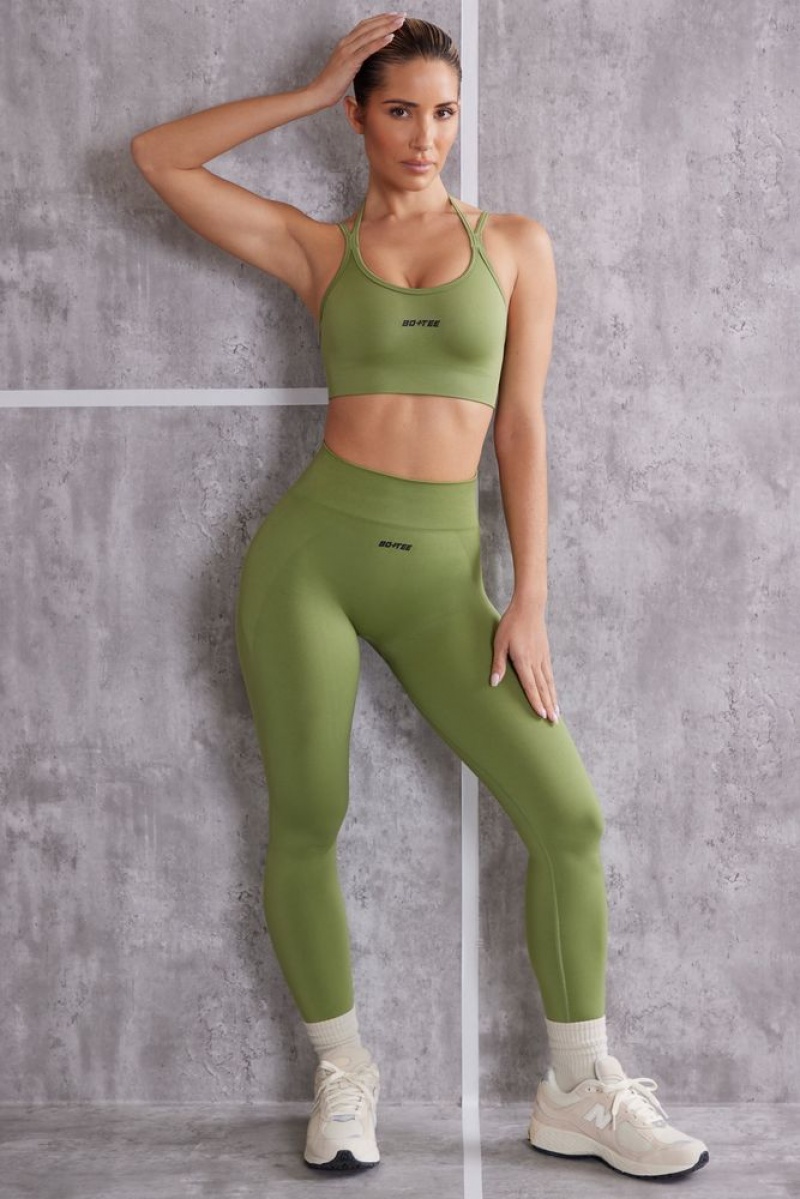 Oh Polly Superset High Waist Seamless Leggings Gym Leggings Olive | BRAF-09351