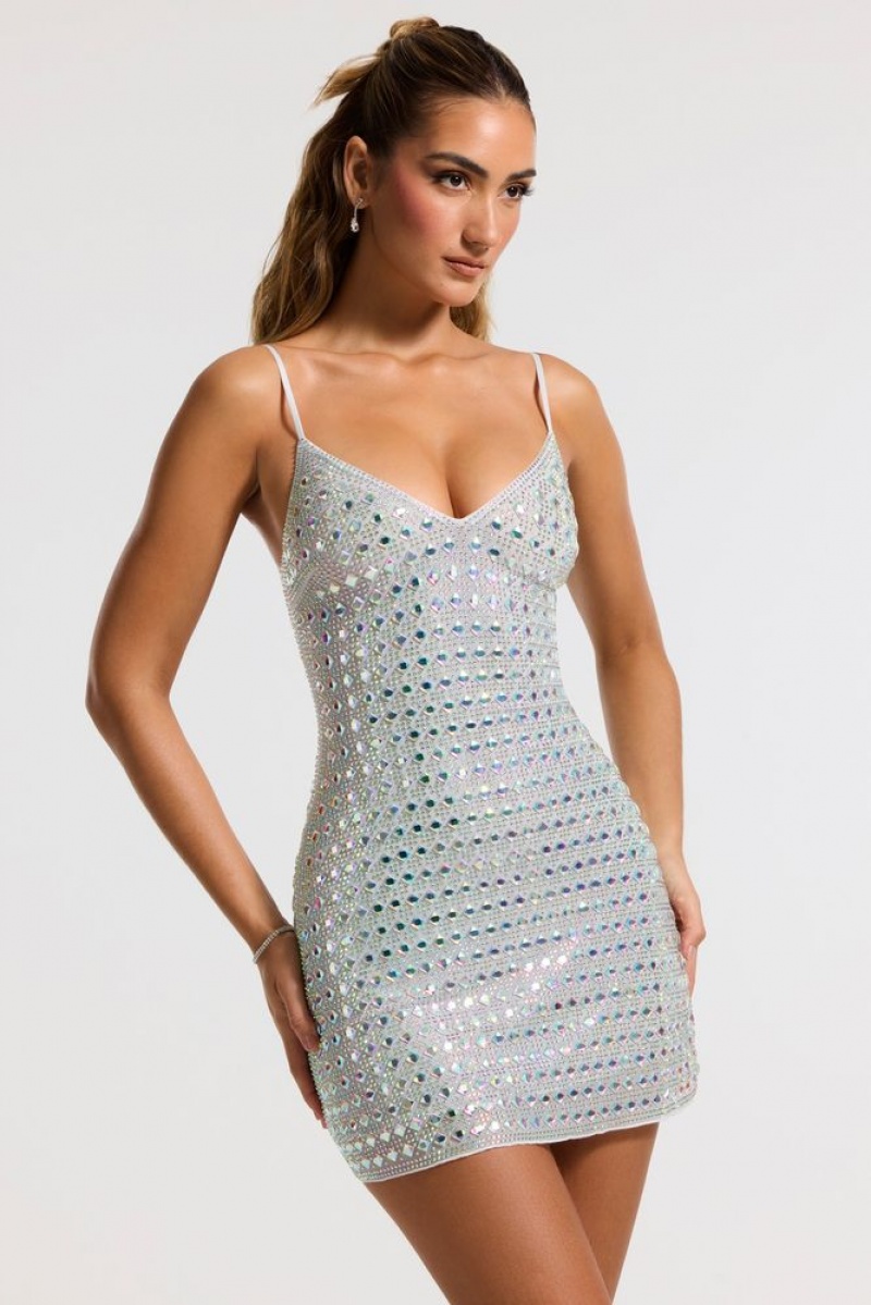 Oh Polly Svana Embellished A-Line Mini Dress Mini Dress Silver | ARIE-41306