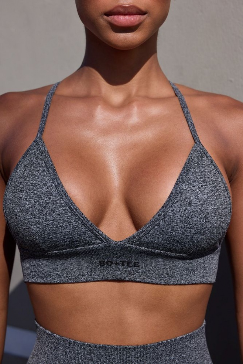 Oh Polly Tempo Super Sculpt Seamless Triangle Sports Bra Sports Bras Marl Black | EGIV-64310