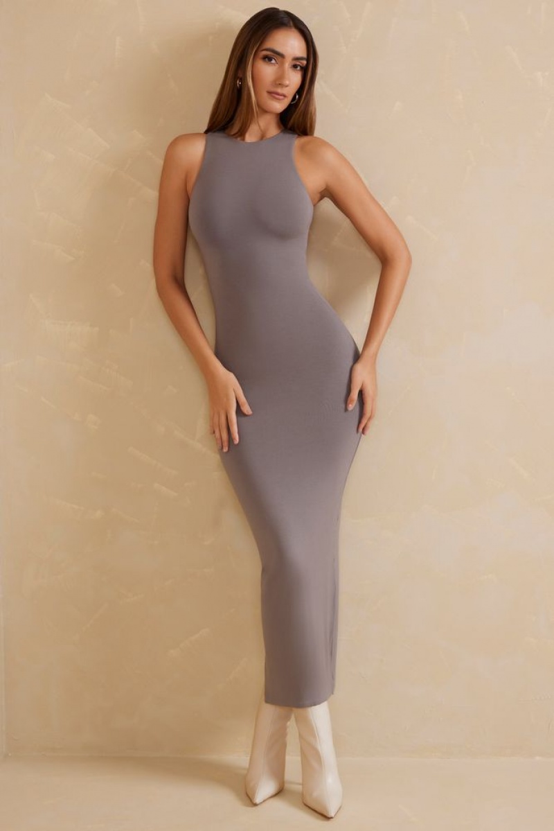 Oh Polly Tidam Open Back Racer Neck Maxi Dress Maxi Dress Grey | NQOG-21943