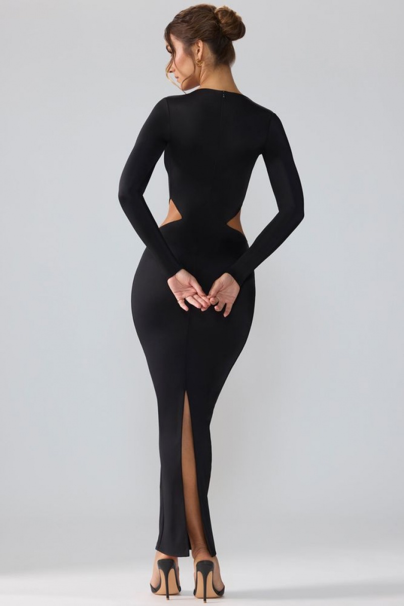 Oh Polly Tindra Premium Jersey Long Sleeve Cut Out Maxi Dress Maxi Dress Black | JPBC-67913