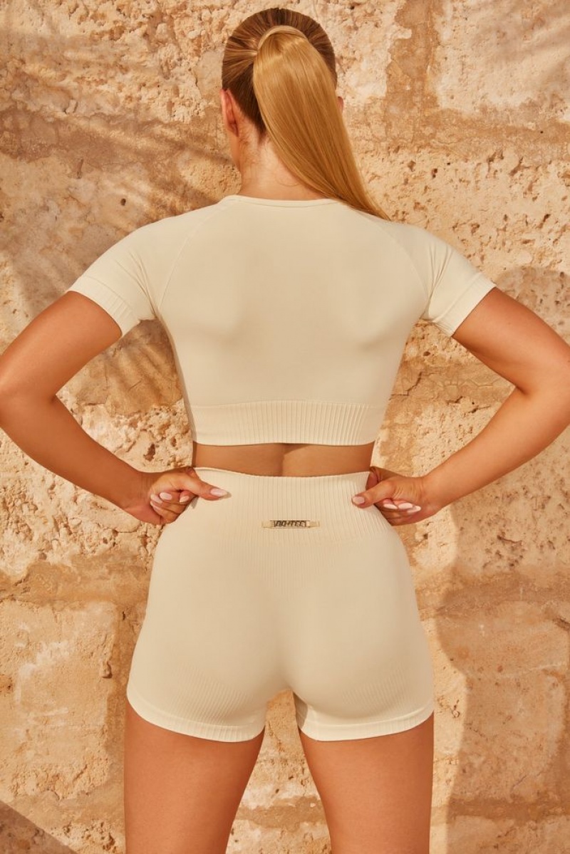 Oh Polly Turn It Up Seamless High Waist Mini Shorts Leggings Cream | UOJZ-12487