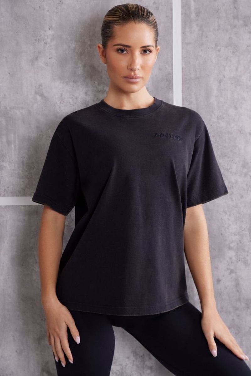 Oh Polly Unwind Oversized T-Shirt T-Shirts Jet Black | FJMZ-63781