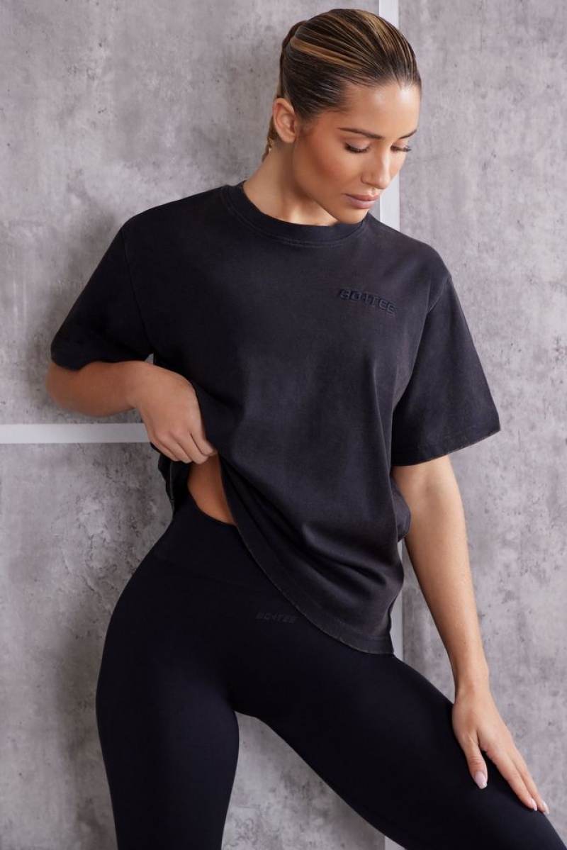 Oh Polly Unwind Oversized T-Shirt T-Shirts Jet Black | FJMZ-63781