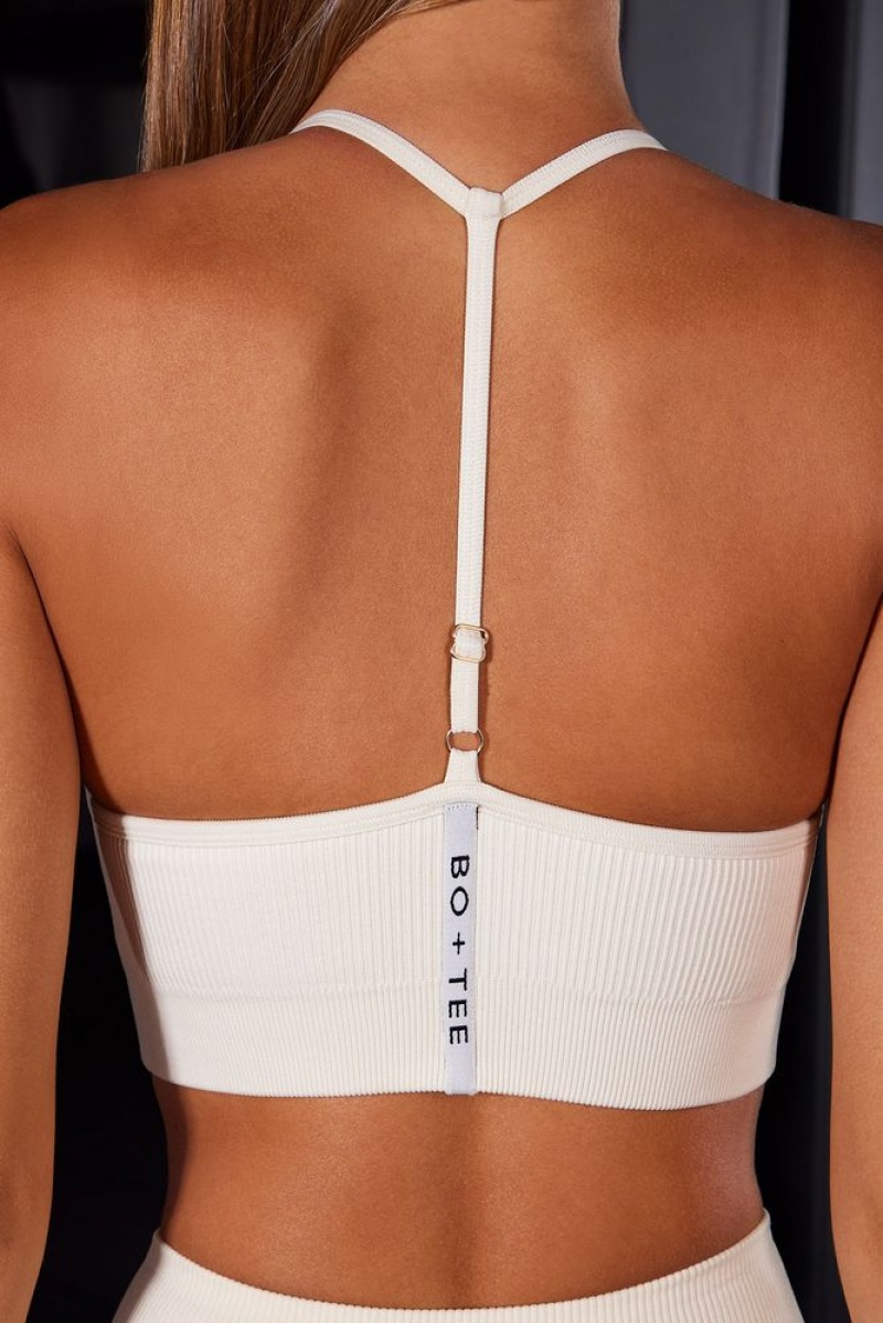 Oh Polly Uplifted Scoop Neck Halter Sports Bra Sports Bras Ivory | KROI-82306