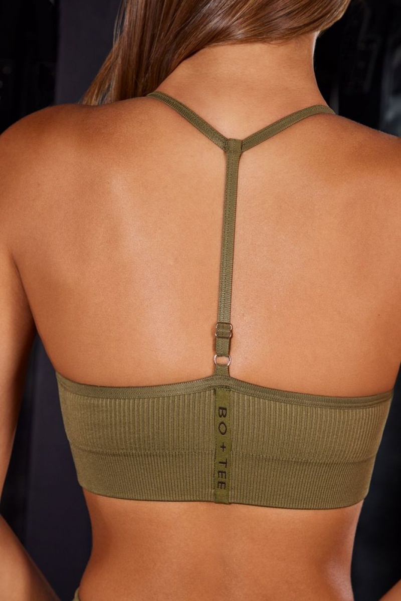 Oh Polly Uplifted Scoop Neck Halter Sports Bra Sports Bras Olive | XEHZ-24801