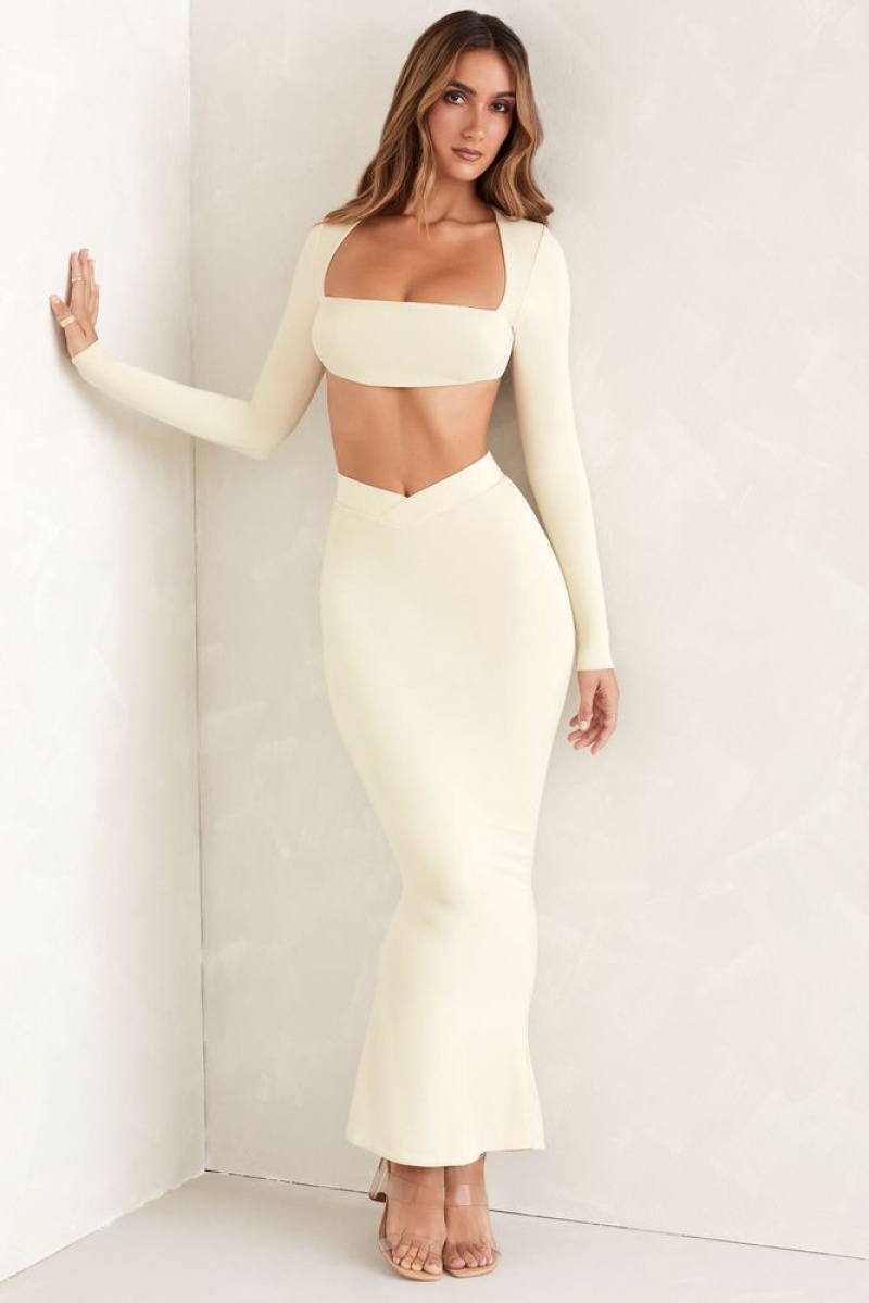 Oh Polly Willow Flared Hem Maxi Skirt Skirts Ivory | KYXE-24507