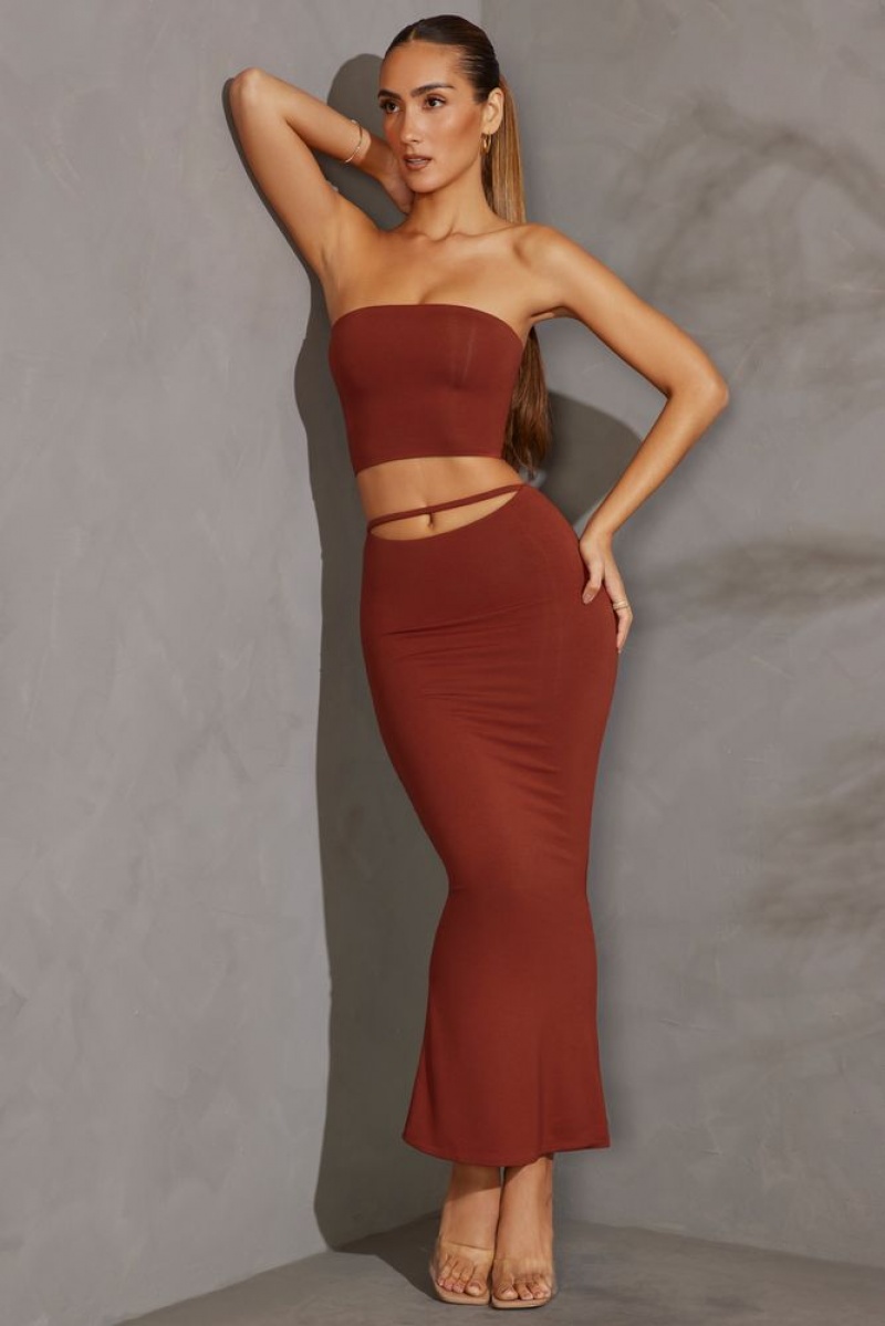 Oh Polly Yesenia Cut Out Maxi Skirt Skirts Brick | OBIU-60751