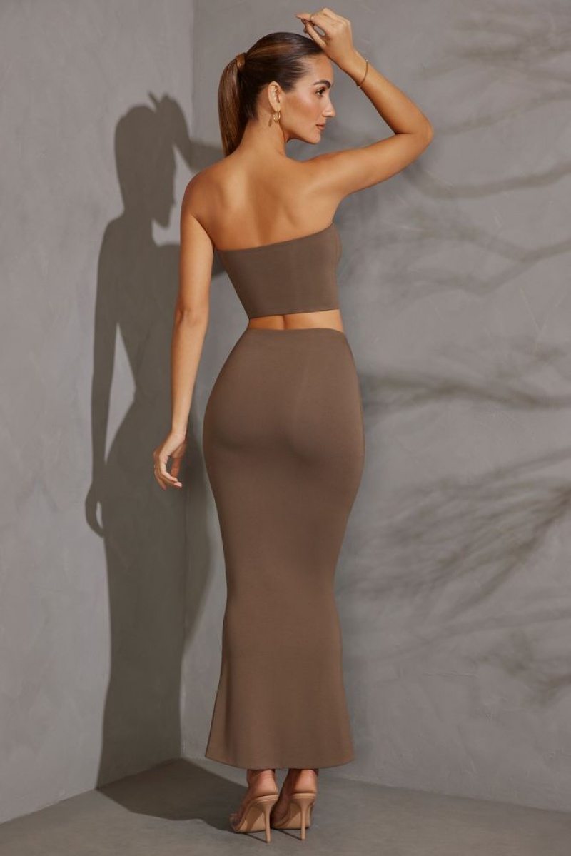 Oh Polly Yesenia Cut Out Maxi Skirt Skirts Taupe | GUYC-19724