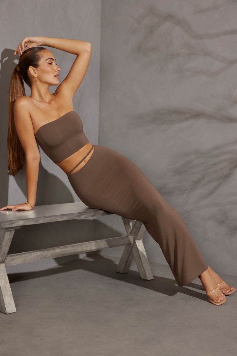 Oh Polly Yesenia Cut Out Maxi Skirt Skirts Taupe | GUYC-19724