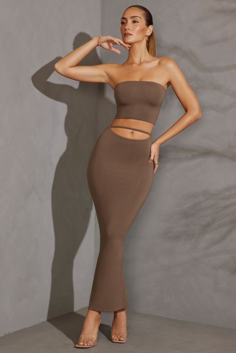 Oh Polly Yesenia Cut Out Maxi Skirt Skirts Taupe | GUYC-19724