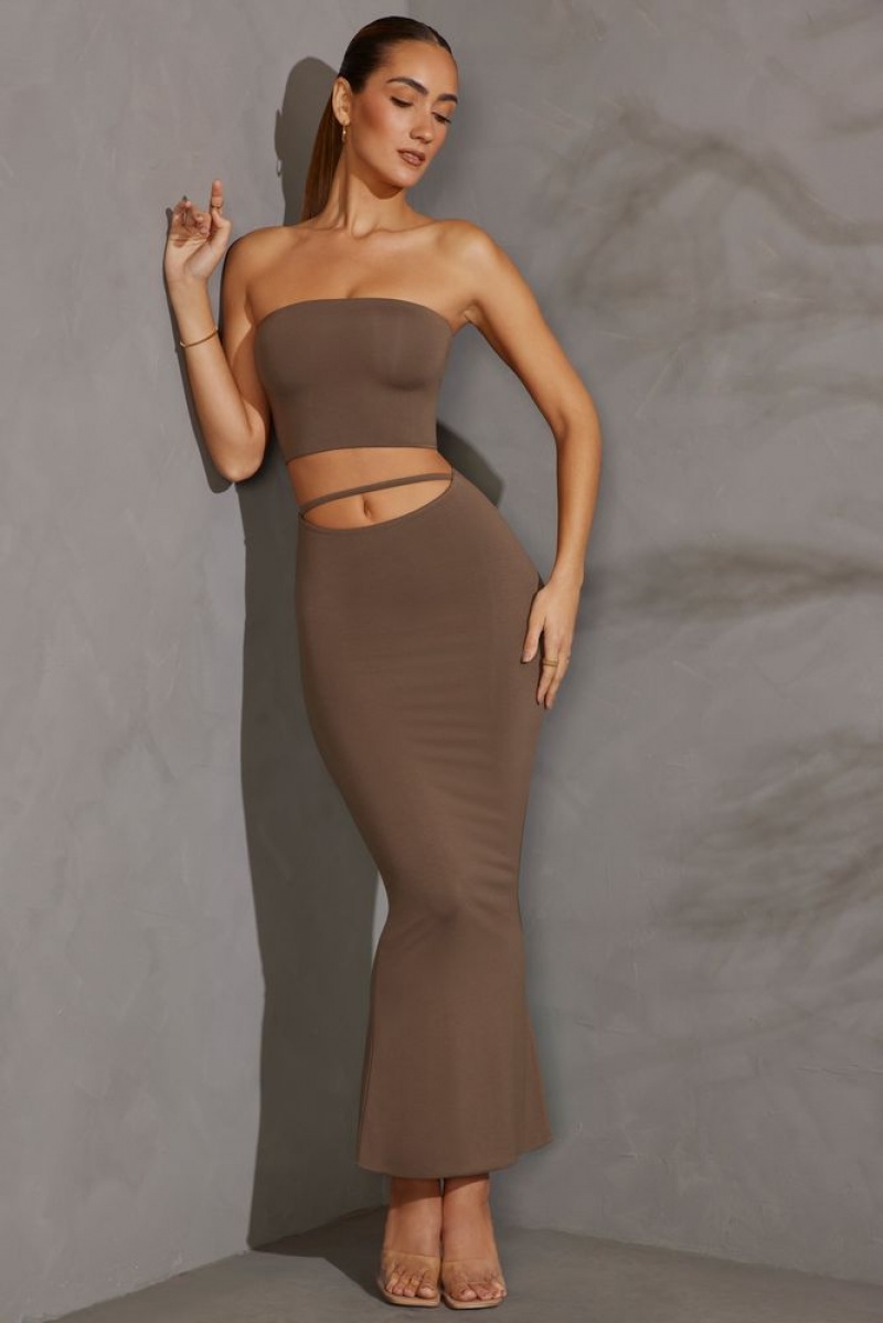 Oh Polly Yesenia Cut Out Maxi Skirt Skirts Taupe | GUYC-19724