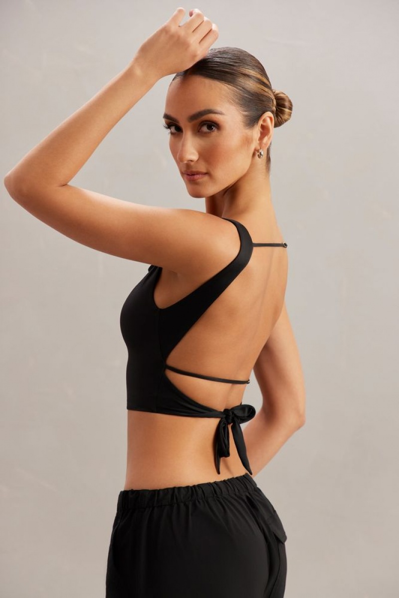 Oh Polly Yindi Cowl Neck Crop Top Womens Tops Black | TNJQ-01254