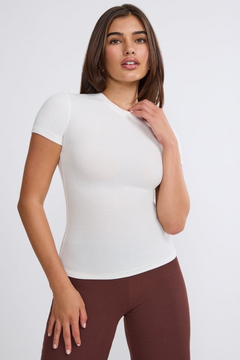 Oh Polly Zeina Ribbed Modal High Neck Top Womens Tops White | AKEM-73254