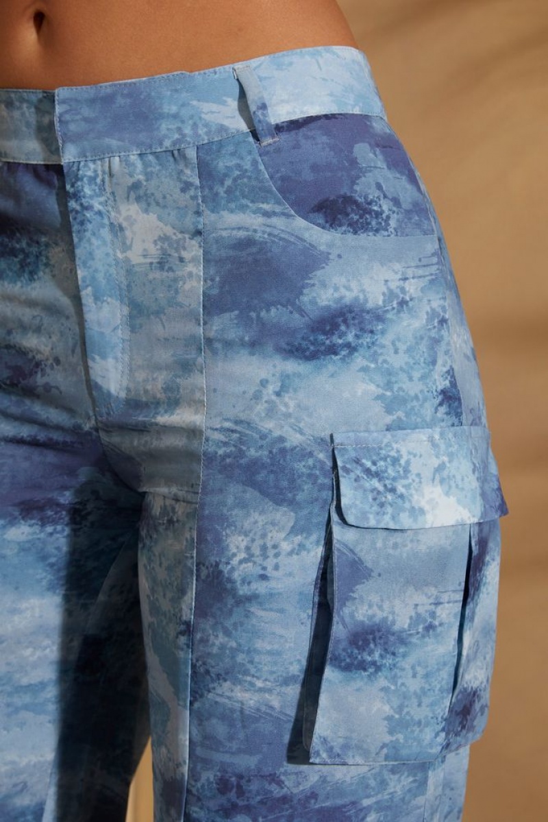 Oh Polly Zion High Waist Camo Cargo Trousers Women's Trousers Blue Print | SIKP-17268