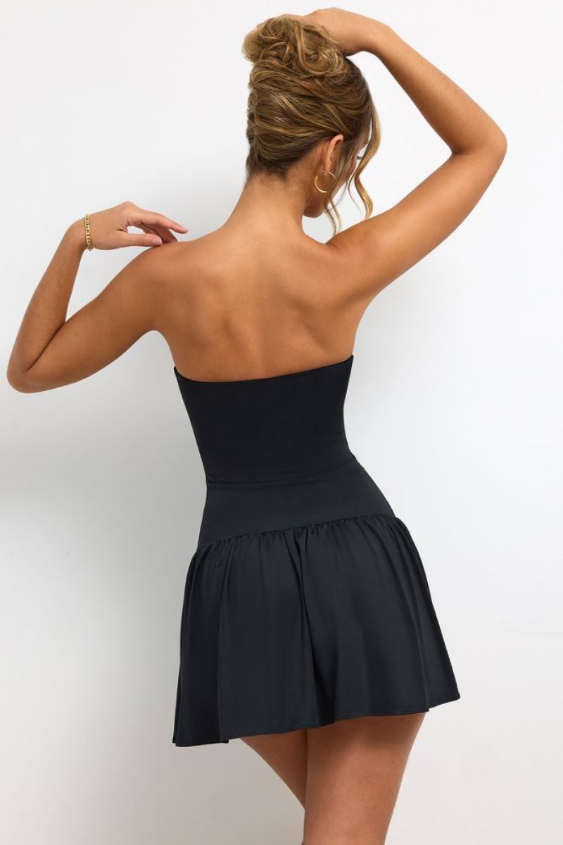 Oh Polly Zosia Slinky Jersey Strapless Plunge Neck Mini Dress Mini Dress Black | QWNH-91856